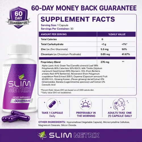 Slim Metrix supplement facts and ingredient label